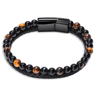 BRACELET - TWO-LAYER LEATHER AND STONE